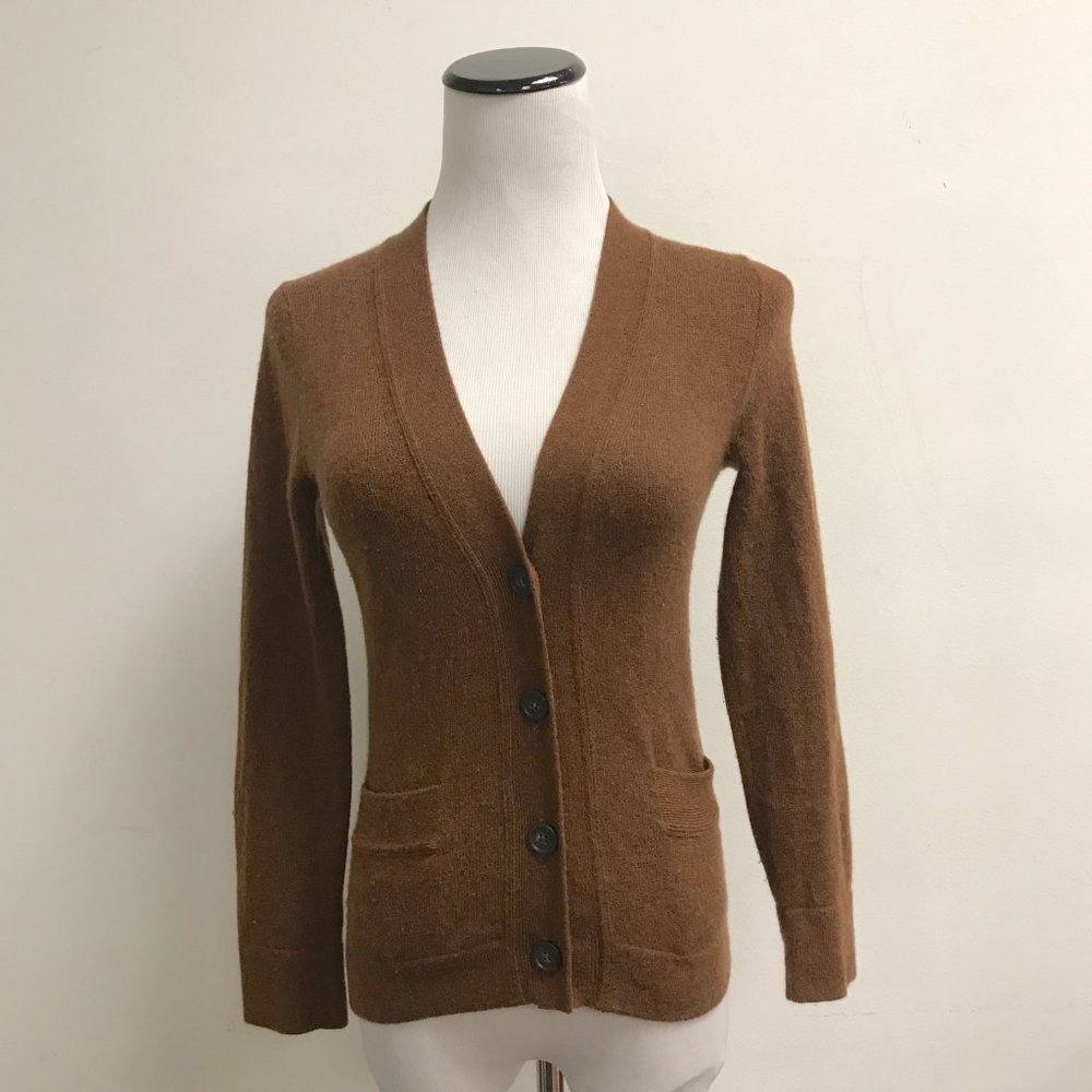 J Crew brown heather 100% Italian cashmere v neck cardigan cropped fitted XS